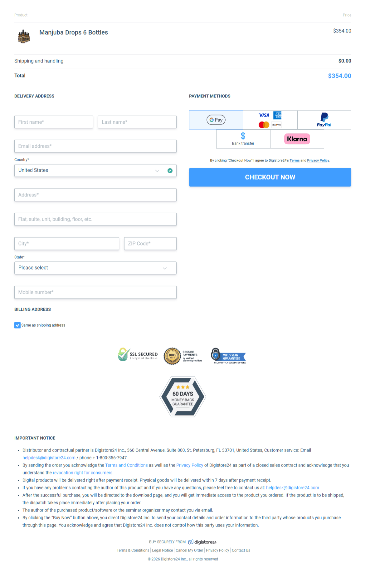 Manjuba Drops Order Page